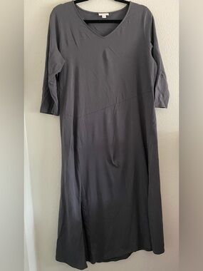 Pure Jill Maxi Dress Gray Cotton Classic Minimalist v neck